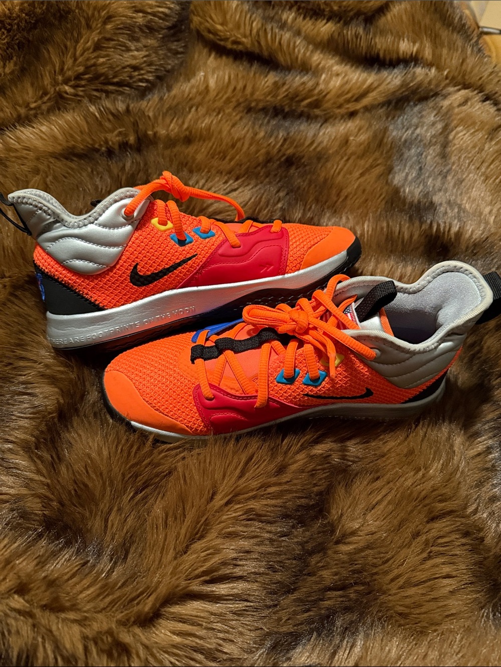 Nike Kids Bright Orange Mesh Sneakers with Pink, Blue & Black Details